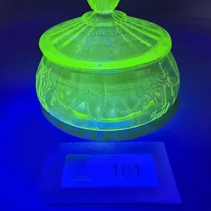 A.H. Uranium Glass "Ballerina Pattern" Candy Dis
