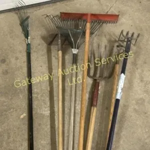 Leaf rake, hoe ,pitch fork