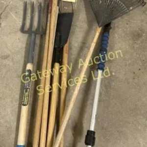 Garden tools rake ,hoe, pitch folk