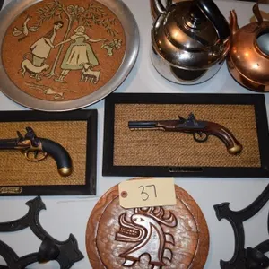 Metal Candle Holders, Tea Kettle & Wall Hanging