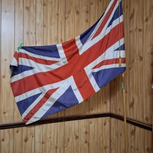 British flag with metal stand. 104" high