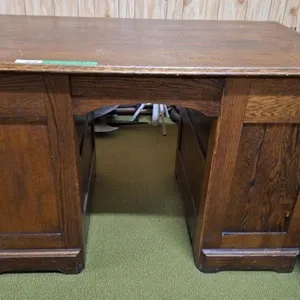 Solid wood desk with mustache drawer pulls