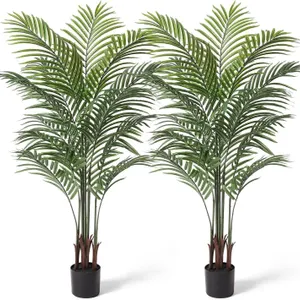 NEW $85 (5ft) 2pcs Artificial Areca Palm Plant
