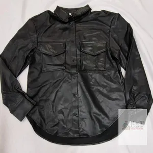 NEW lisadnyc The Drop Faux Leather Black Shirt Shacket, Size Small, Button Front, Chest Pockets