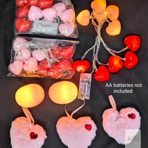 Battery Heart-Shaped String Lights, 3 Sets, Red & Pink, Plush Heart Ornaments,