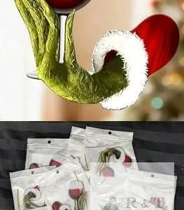 15 New Gringch With Wine Glass 2D Acrylic Ornaments 4" Long Each