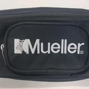 NEW Mueller Black Nylon Waist Pack, Dual Zippered Compartments, Adjustable Strap, Athletic Utility Bag