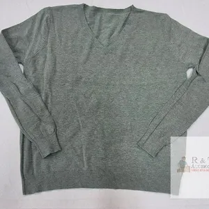 NEW XXL V-Neck Light Grey-Green Pullover Sweater Long Sleeve Solid