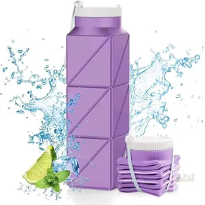 New 610ml Collapsible / Foldable Food-Grade BPA-Free Silicone Travel Bottle For Gym Hiking Camping Running Sport, Purple