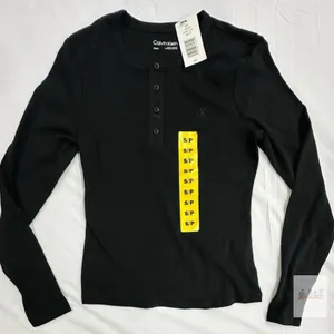 NEW Calvin Klein Women’s Black Long Sleeve Henley Shirt, Size Small, Button Front, New with Tags
