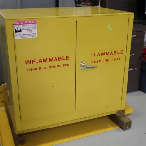 Two door flame resistant cabinet, 36"w x 37"h x 24"d. No key