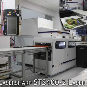 LASX 600 watt CO2 laser Lasersharp STS400-2 , SN 201709306. Fitted with two Rofin SCX 600 watt laser