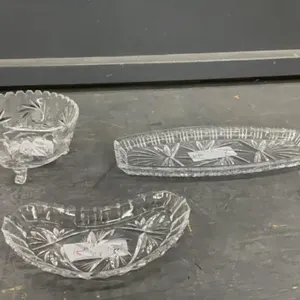 (3) PINWHEEL CRYSTAL PIECES - SMALL BOWL & (2) SMALL PICKLE DISHES