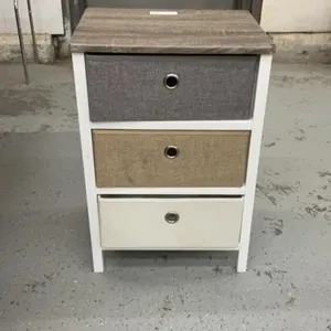 SMALL CUBBY STAND W/ (3) FABRIC DRAWERS