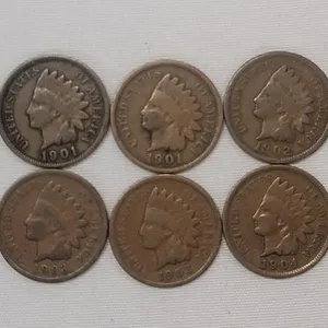 1900 - 1905 USA Indian Head One Cent Pennies . 1900 , 1901 ×2 , 1902 ×2 , 1903 ×3 1904 & 1905 . Ten (10) Coins