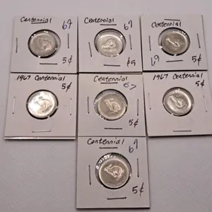 Seven 1967 Centennial Nickels