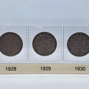 1927, 1928, 1929, 1930 and 1931 Canada Nickels