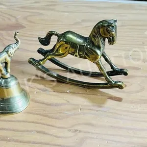 Small brass rocking horse & elephant bell