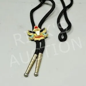 Aztec design bolo tie w/ gemstone insets