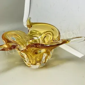 vintage art glass centerpiece w/ label - 4.5 x 10"