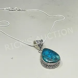 Chrysocolla & 925 silver pendant & chain