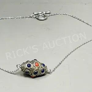 Tibetan pendant Lapis Lazuli & Coral & 925 chain