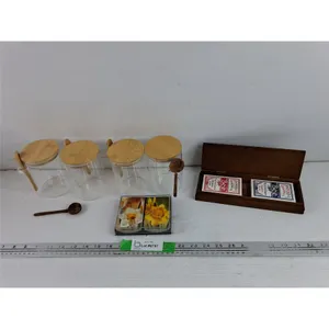 (4) Kitchen Storage Canisters w/Wooden Spoons & Playing Cards