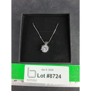 Silver Necklace w/Diamond-like Pendant - CANNOT AUTHENTICATE