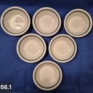 956. Group of 6 ironstone restaurant ware small bowls, all in barely used condition, 1 1/4 by 4 3/4 