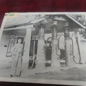Antique Gas and Oil Station Scene – Late 1920s to Early 1930s – Red Crown Gasoline Pumps – 20" x 16
