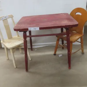 Vintage Children's Wood Table and 2 Chairs – In Need of TLC – 19½" x 22" x 18"