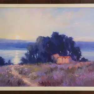 LAKESIDE SHEDS AT DUSK FRAMED GICLEE ART PRINT