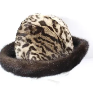 OCELOT FUR HAT W/ DARK BROWN MINK BRIM