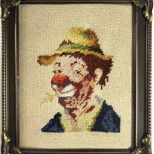 VINTAGE NEEDLEPOINT THE HOBO CLOWN