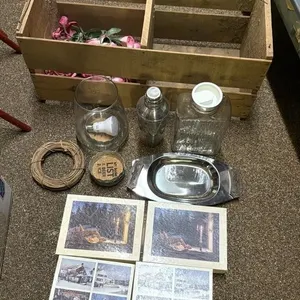 Wooden Crate, Ref. Jug, Shaker, Coasters,