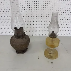 Oil Lamps- Brass, Amber Glass