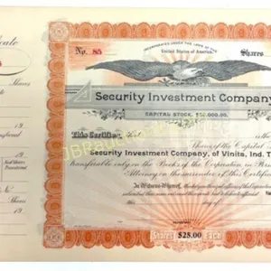 VINITA I.T. (INDIAN TERRITORY) STOCK CERTIFICATE
