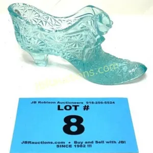 FENTON AQUAMARINE GLASS SHOW W CAT AND STICKER