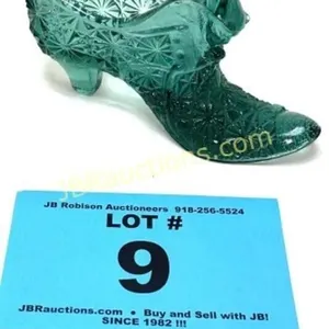 FENTON GLASS SHOE - BLUE GREEN
