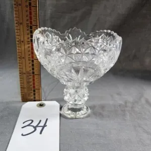 Clear Hobstar Fan Sawtooth Edge Cut Glass Pedestal