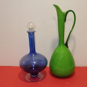 Blue Glass Decanter /MCM Ceramic Pitcher