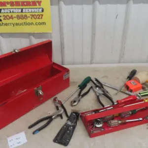 Metal Tool Box with Nut&Screw Drivers, Tape Measures, Circuit Tester, Cutters 