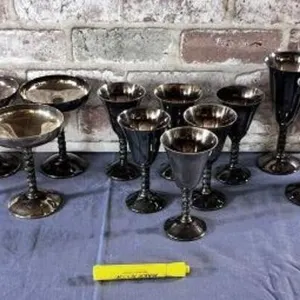 18 PCS ASSORTED ANTIQUE SILVERPLATED GOBLETS;