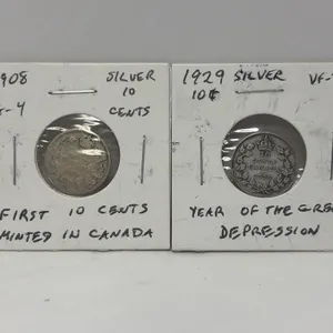 1908 Silver 10 Cents, 1929 Silver 10 Cents