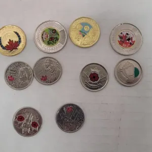 2 Coloured Toonies, 2 Coloured Loonies,6 Coloured
