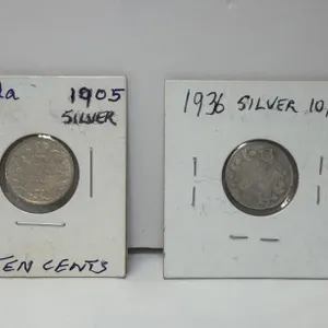 1905 Silver 10 Cents, 1936 Silver 10 Cents