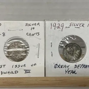 1910 Canada silver 10 cent coin, and a 1929