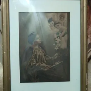 Lady playing piano and angel picture 14x18