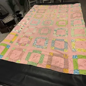 Pink tie scrap quilt