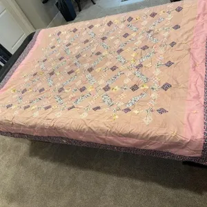 Pink floral scrap tie quilt